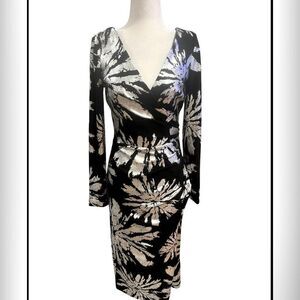 NWOT Dress the‎ Population women's size small black and silver midi dress sz SM